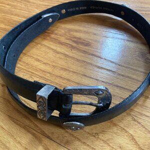 Women’s Black Leather Belt w/ Silver-Tone Embellishments